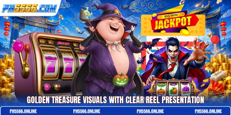 Golden treasure visuals with clear reel presentation