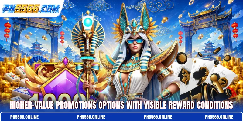 Higher-value promotions options with visible reward conditions