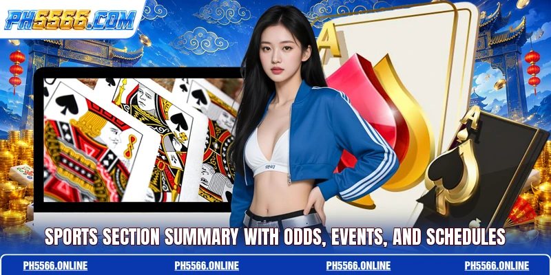 Sports section summary with odds, events, and schedules
