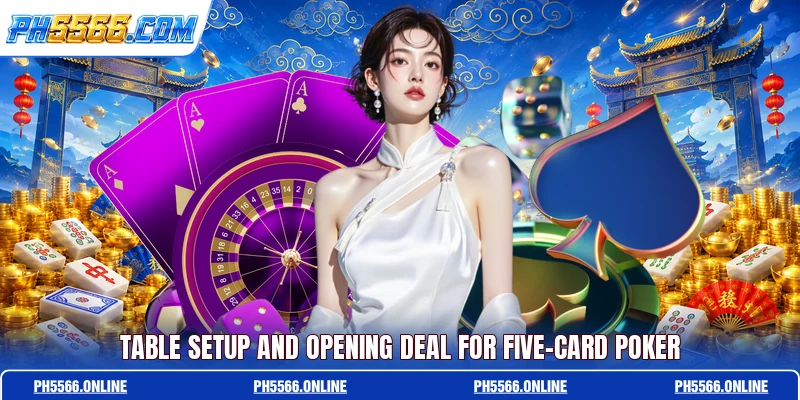 Table setup and opening deal for five-card poker